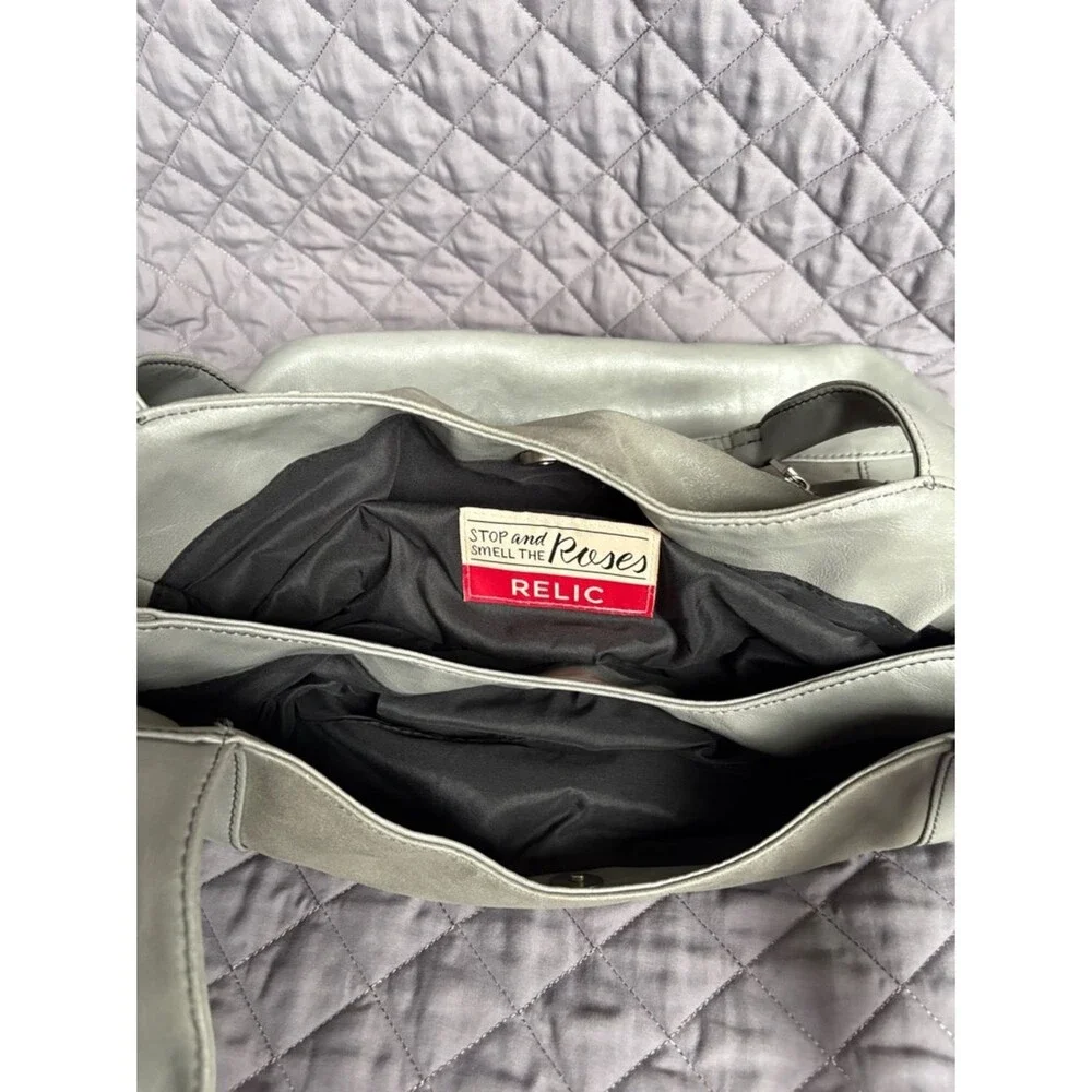 Relic by Fossil Silver Gray Tote Shoulder Bag Purse w/Dual Texture, Drop Handles